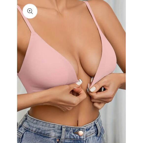 ChiCup Comfort Adjustable Straps Deep V Front Button Pink Wireless Bra NWT!!! - Picture 1 of 7